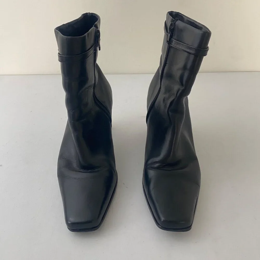 Hillard & Hanson Christine Ankle Boots Shoes Buckle Heel Pointed Toe Black